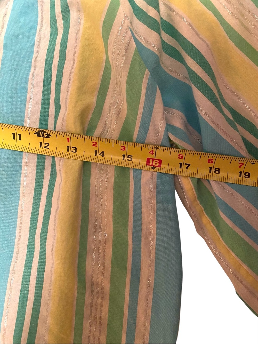 Talbots Striped Tunic in Aqua, Teal and Lime, Cotton and Metallic, Size M - Picture 8 of 9